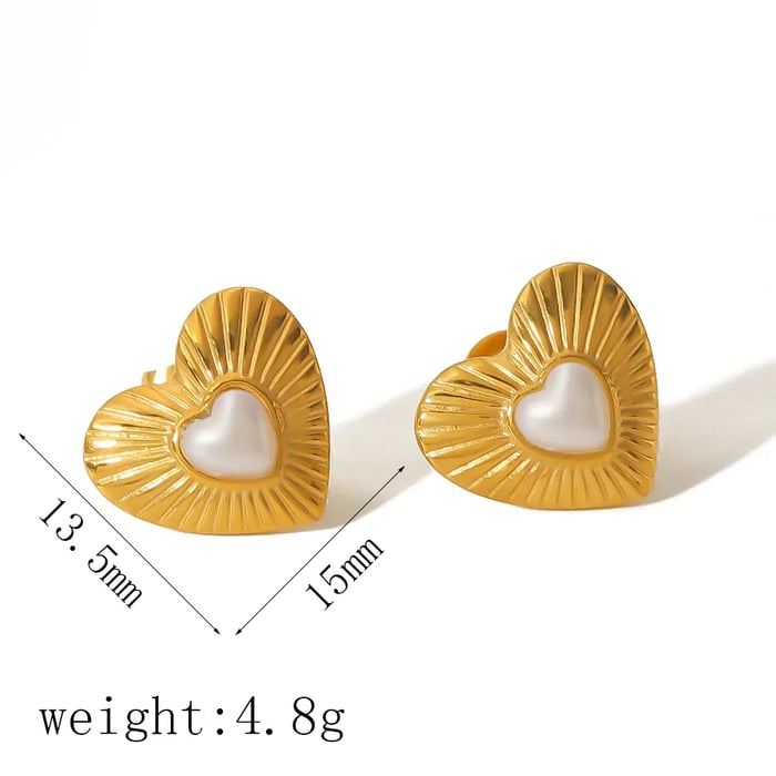 1 pair of simple and fashionable  gold-plated stainless steel geometric texture love pearl earrings for women's jewelry for daily wear h5Picture2